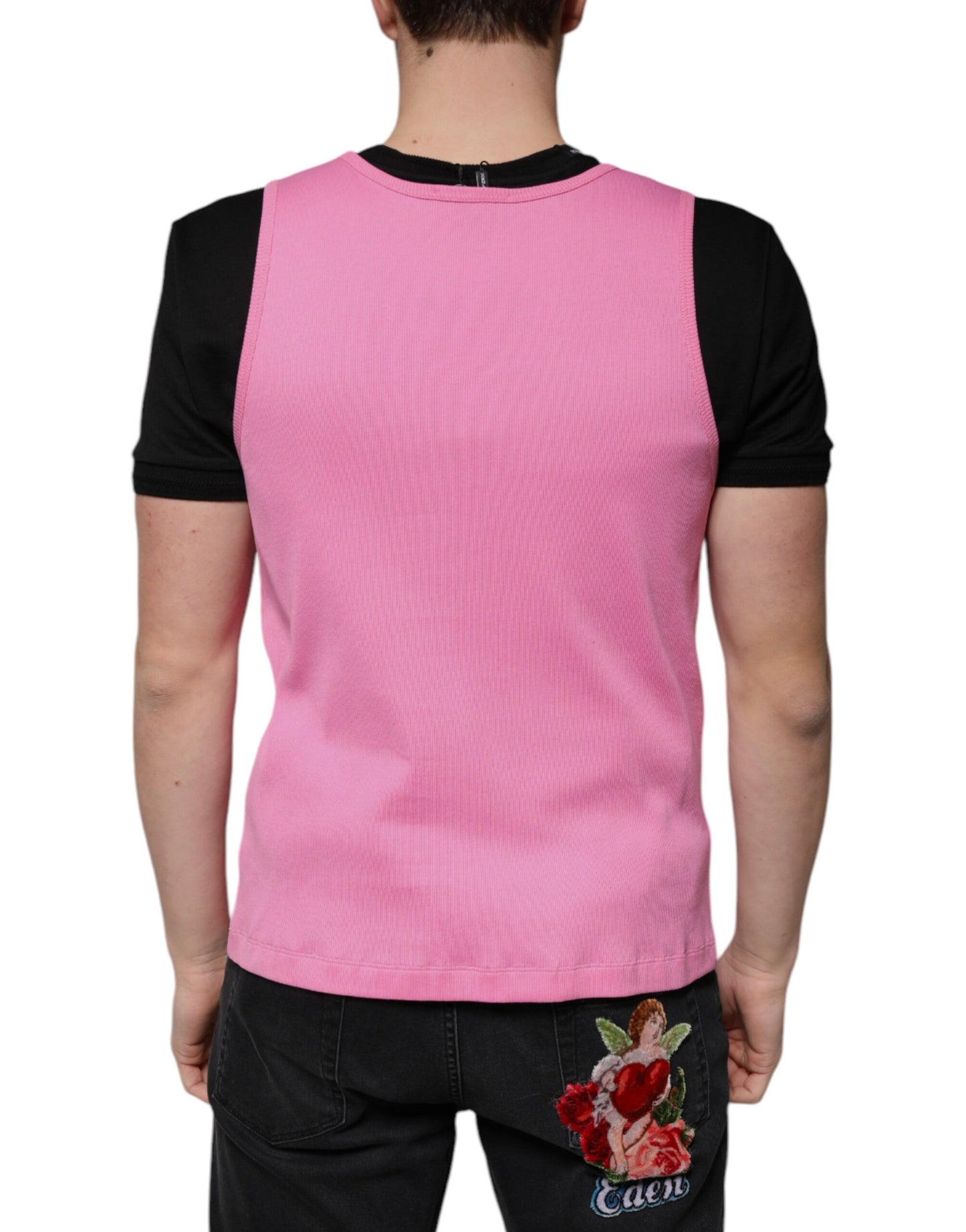 Dolce & Gabbana T-shirt senza maniche girocollo in cotone rosa