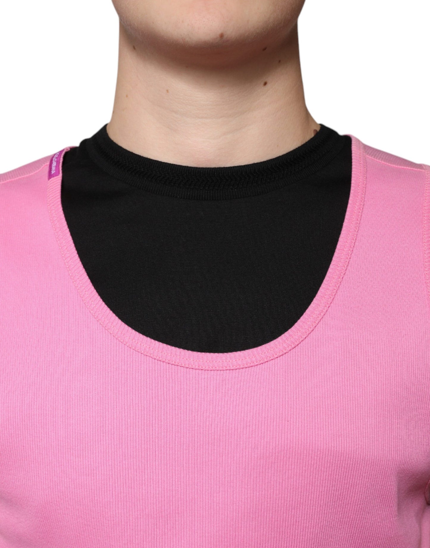 Dolce & Gabbana T-shirt senza maniche girocollo in cotone rosa