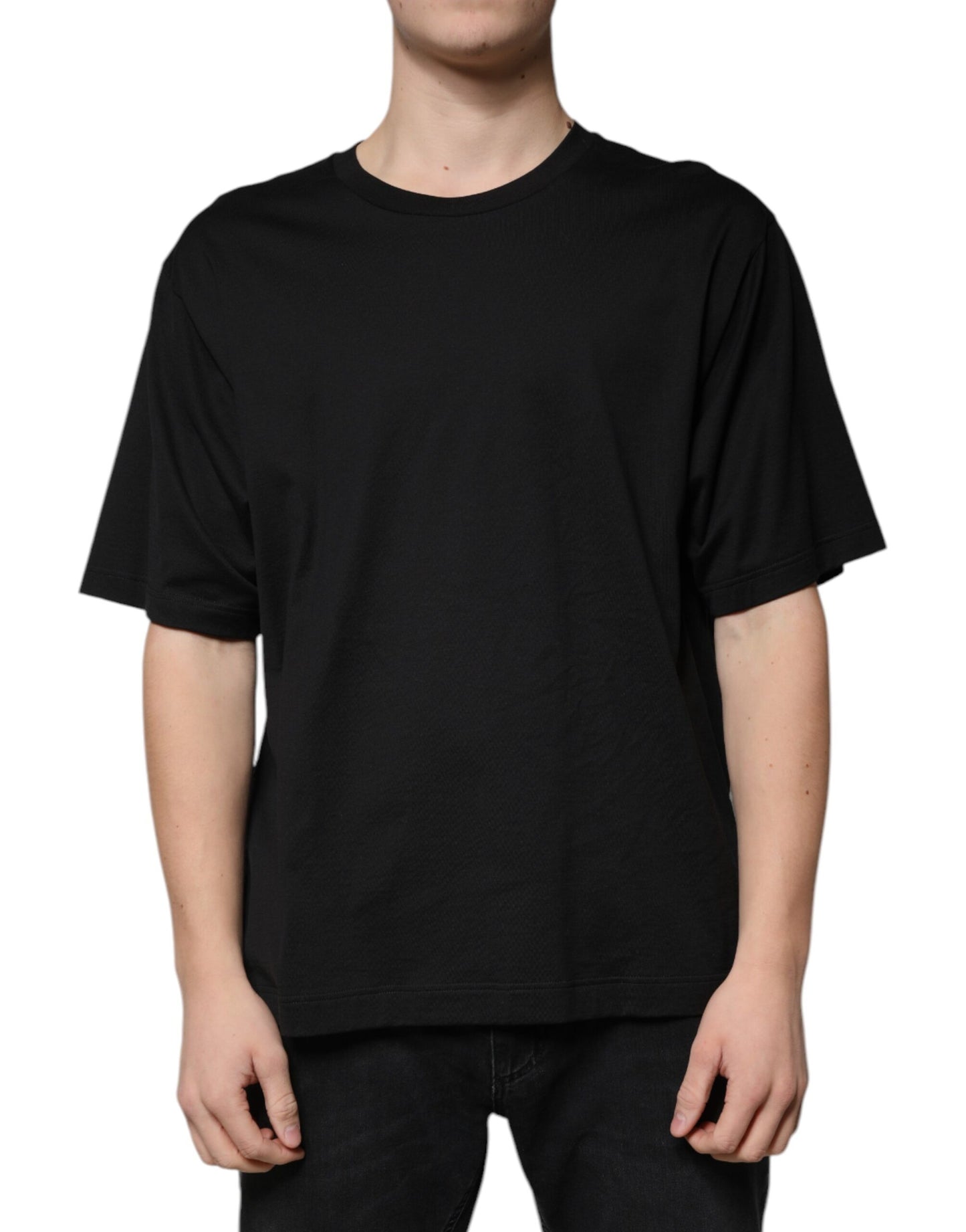Dolce & Gabbana T-shirt girocollo in cotone nero a maniche corte