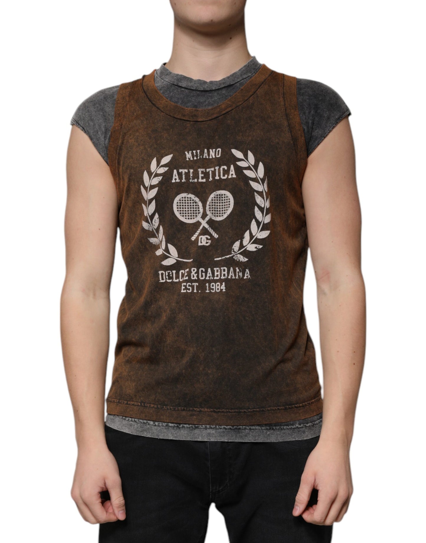 Dolce & Gabbana T-shirt girocollo senza maniche in cotone marrone