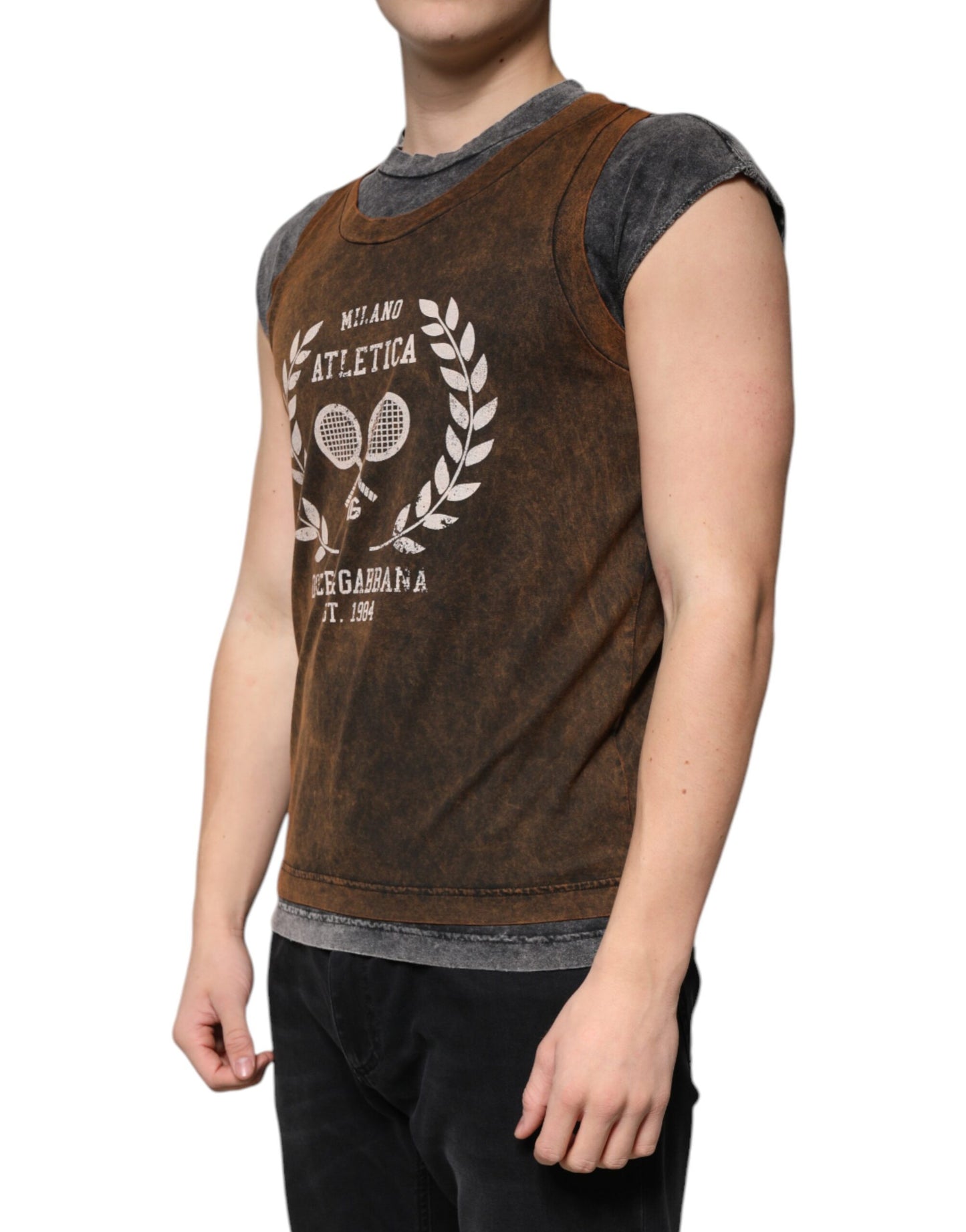 Dolce & Gabbana T-shirt girocollo senza maniche in cotone marrone