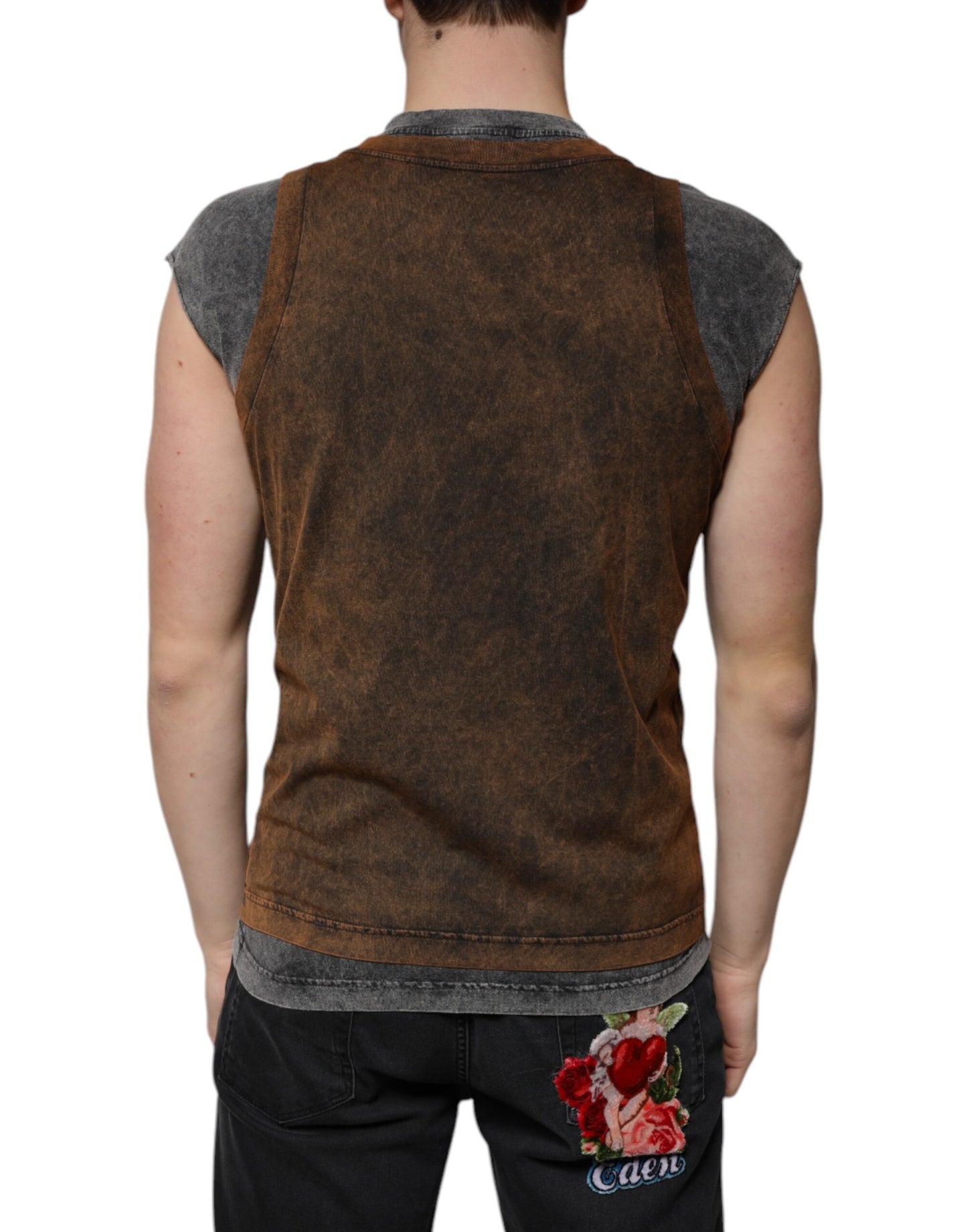 Dolce & Gabbana T-shirt girocollo senza maniche in cotone marrone