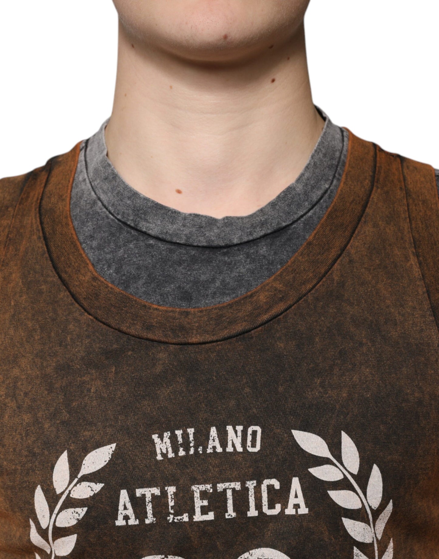 Dolce & Gabbana T-shirt girocollo senza maniche in cotone marrone