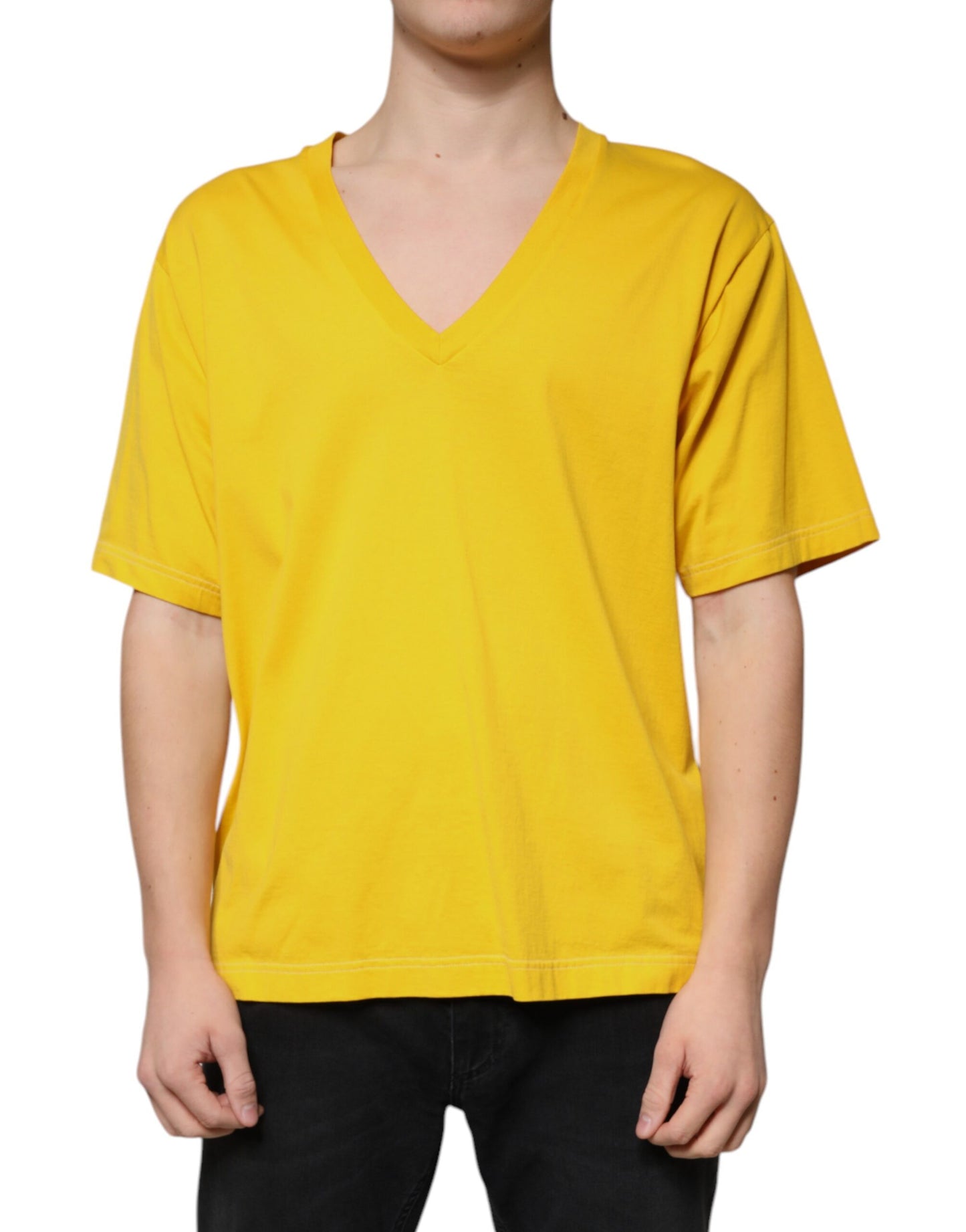 Dolce & Gabbana T-shirt a maniche corte con scollo a V in cotone giallo
