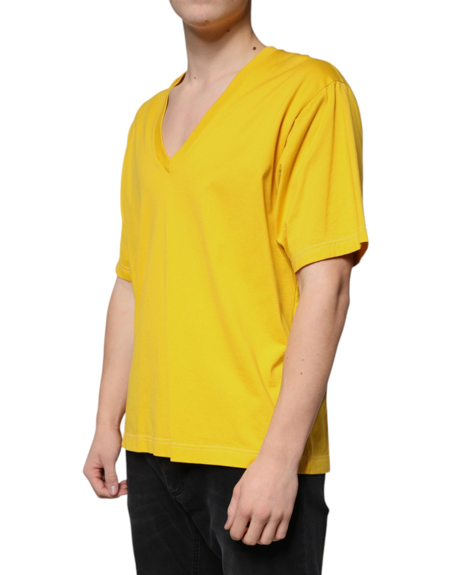 Dolce & Gabbana T-shirt a maniche corte con scollo a V in cotone giallo