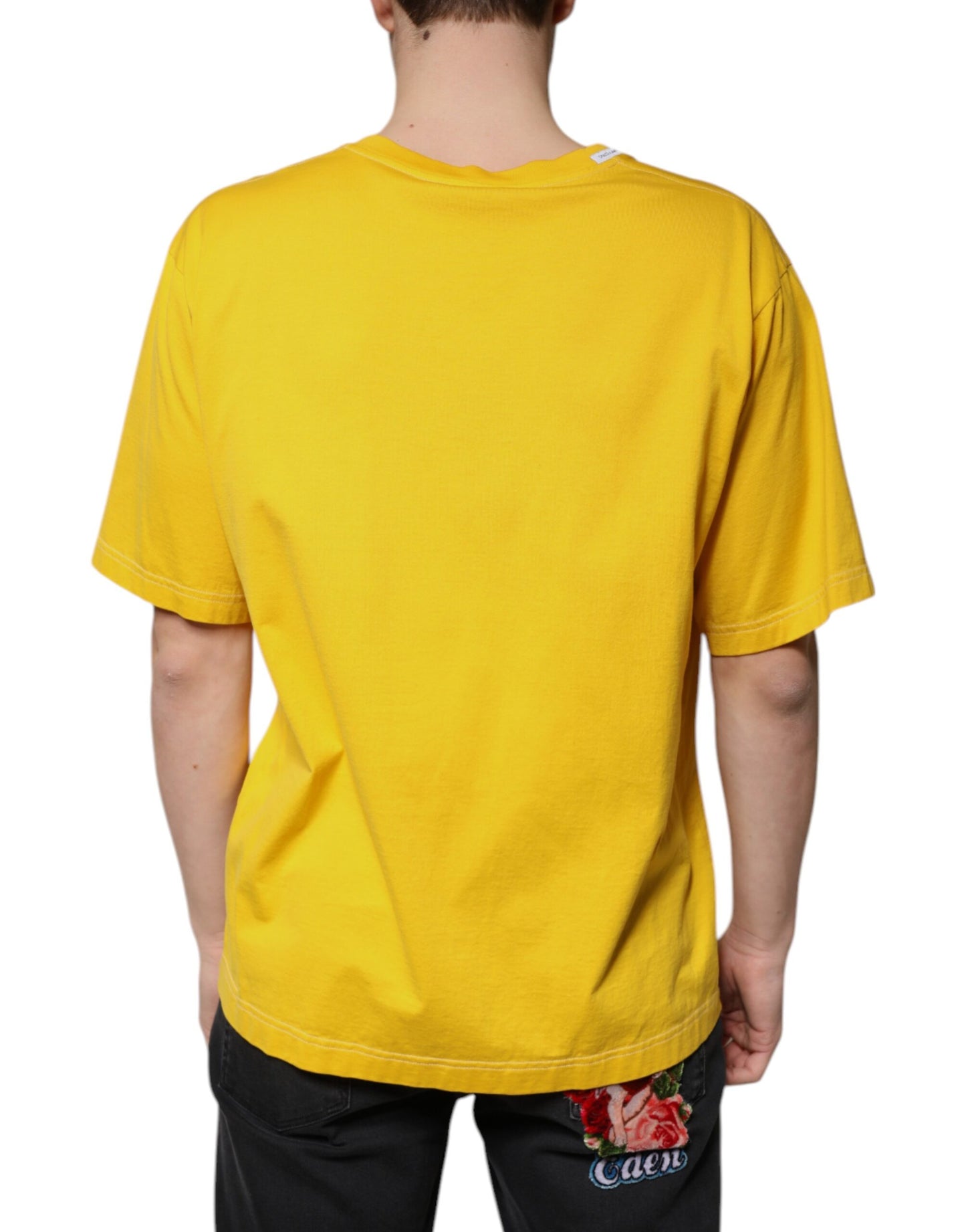 Dolce & Gabbana T-shirt a maniche corte con scollo a V in cotone giallo