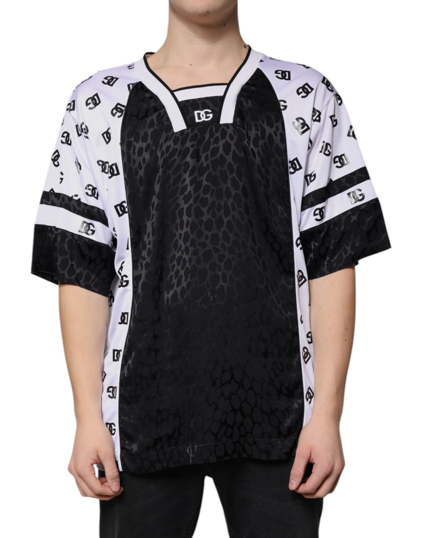Dolce & Gabbana Nero Bianco Logo Uomo Maniche Corte T-shirt