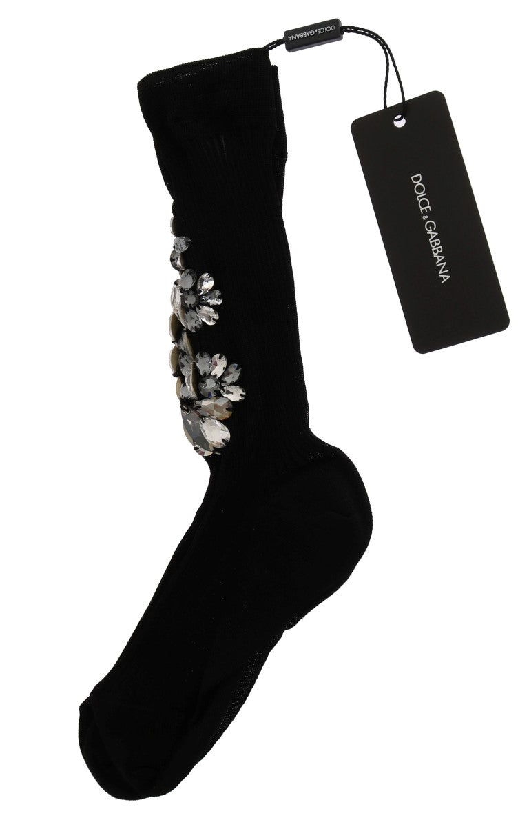 Calze in maglia nera impreziosite da cristalli Dolce & Gabbana