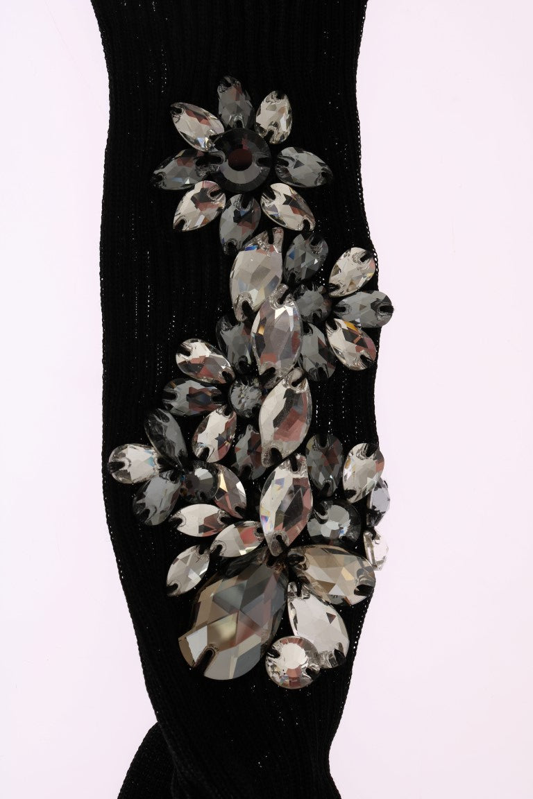 Calze in maglia nera impreziosite da cristalli Dolce & Gabbana