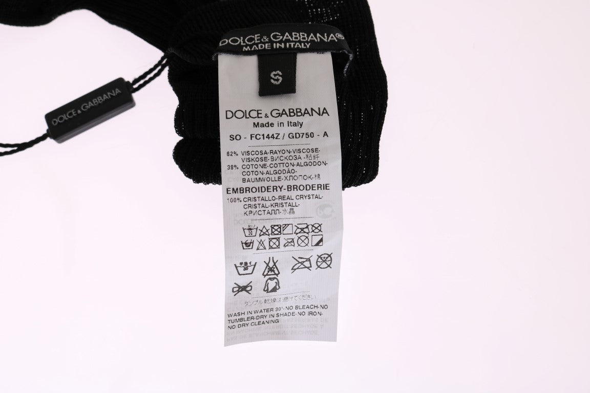 Calze in maglia nera impreziosite da cristalli Dolce & Gabbana