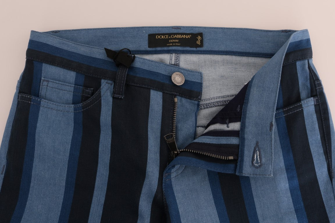 Jeans da ragazza slim fit a righe blu chic Dolce & Gabbana