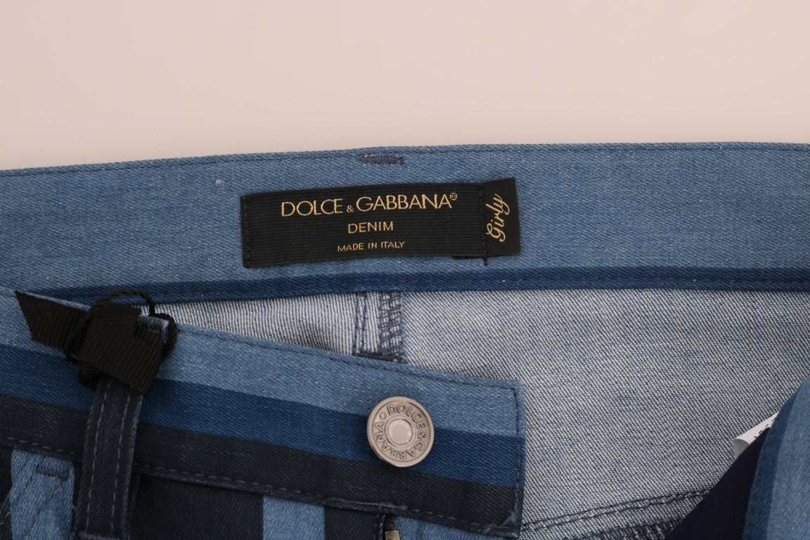 Jeans da ragazza slim fit a righe blu chic Dolce & Gabbana