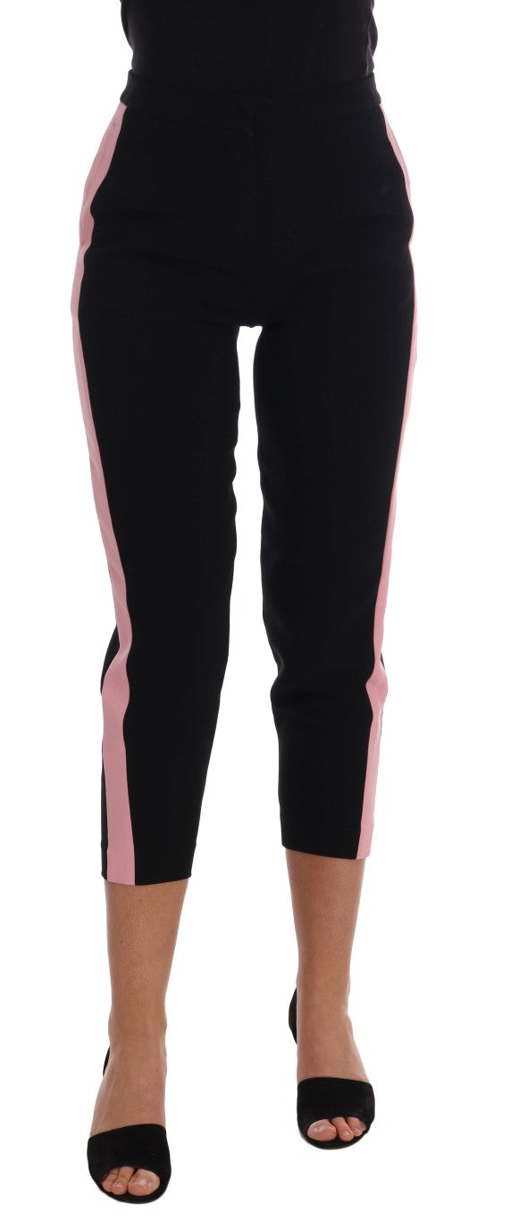 Dolce & Gabbana Pantaloni Capri neri chic con strisce laterali rosa
