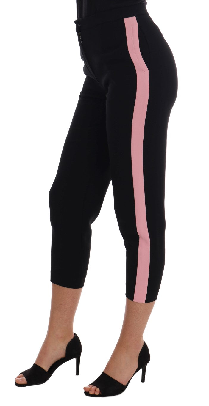 Dolce & Gabbana Pantaloni Capri neri chic con strisce laterali rosa