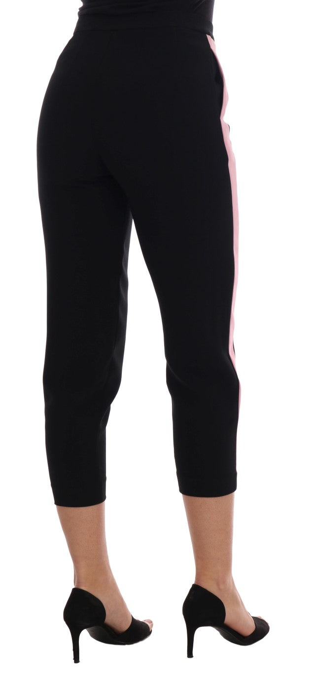 Dolce & Gabbana Pantaloni Capri neri chic con strisce laterali rosa