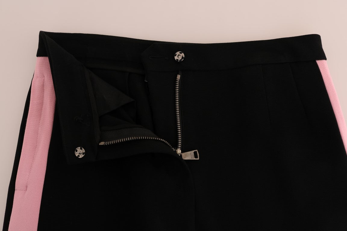 Dolce & Gabbana Pantaloni Capri neri chic con strisce laterali rosa
