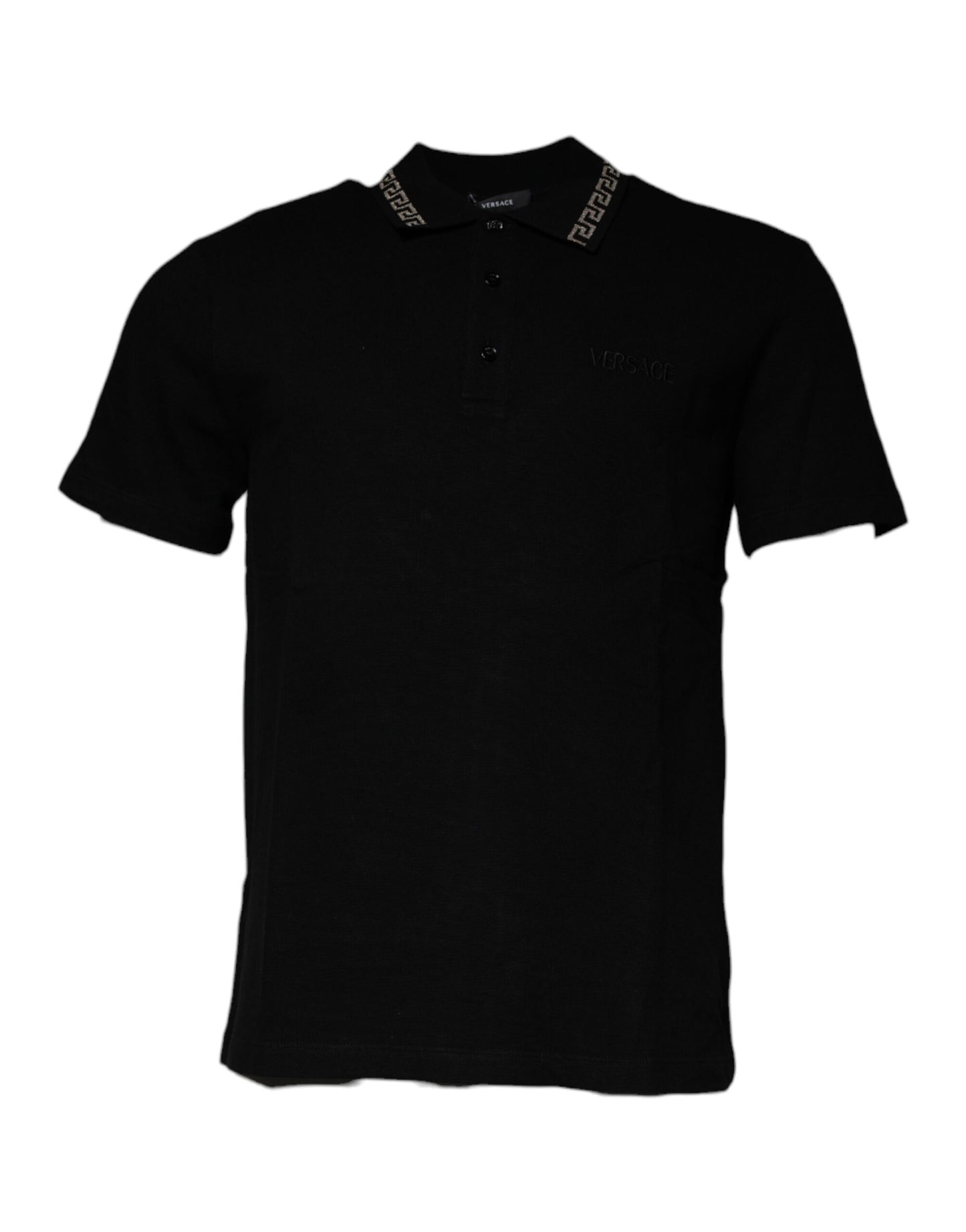 Versace Polo in viscosa nera con colletto a maniche corte