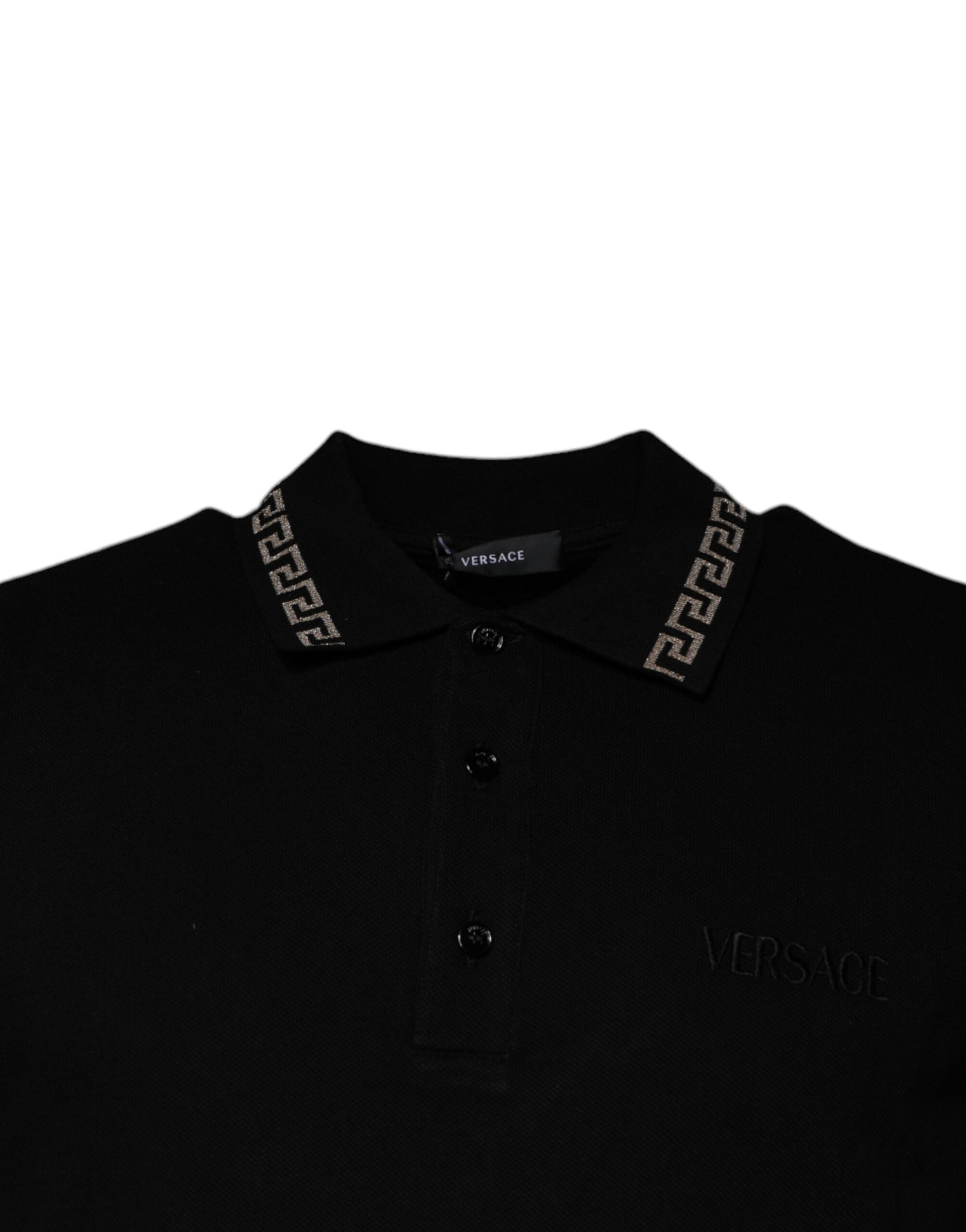 Versace Polo in viscosa nera con colletto a maniche corte