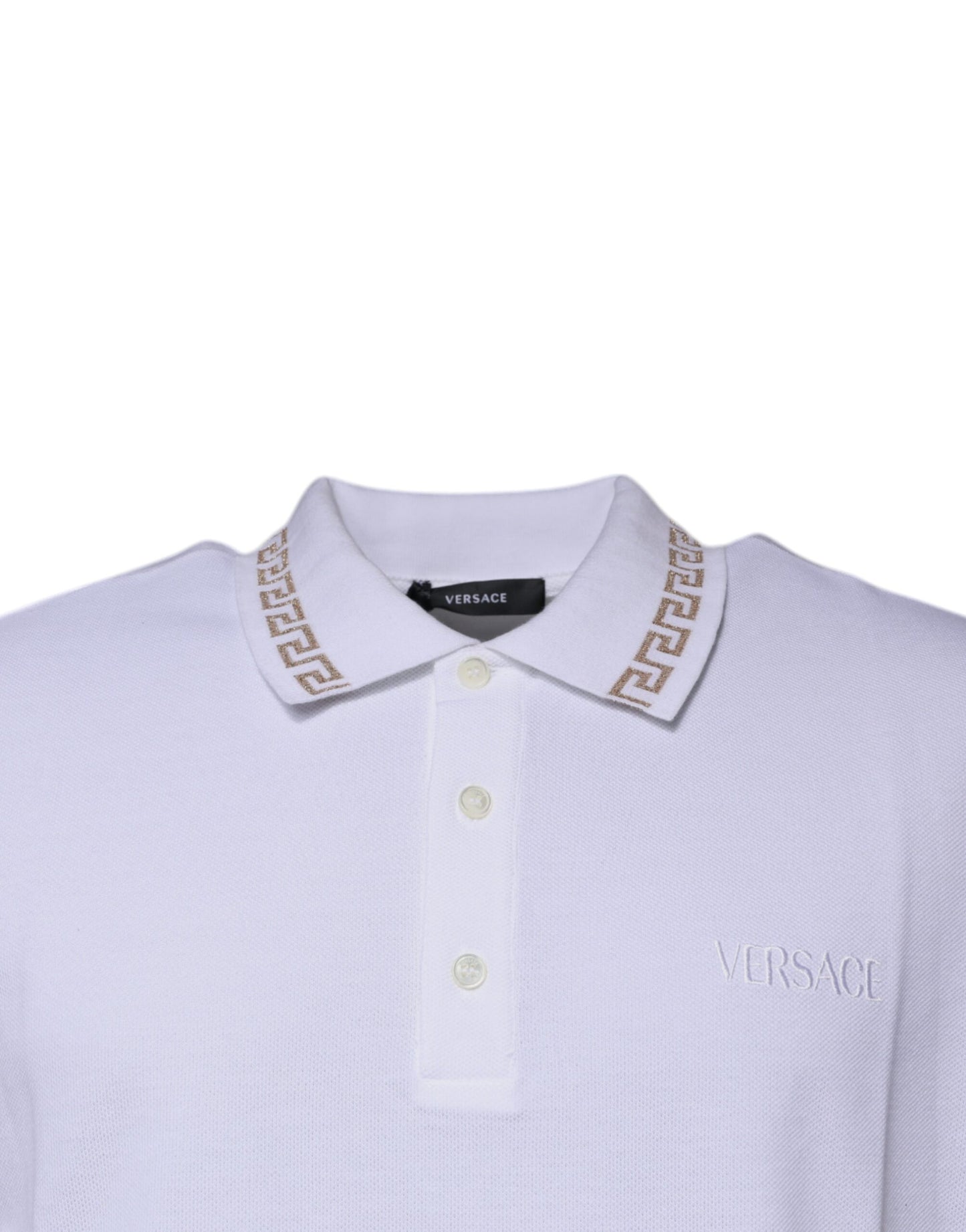 Versace Polo da uomo a maniche corte con colletto in viscosa bianca