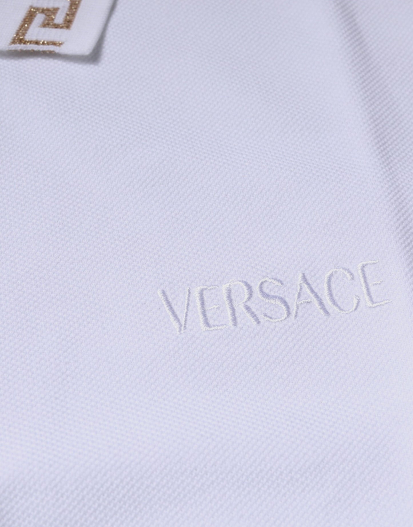 Versace Polo da uomo a maniche corte con colletto in viscosa bianca