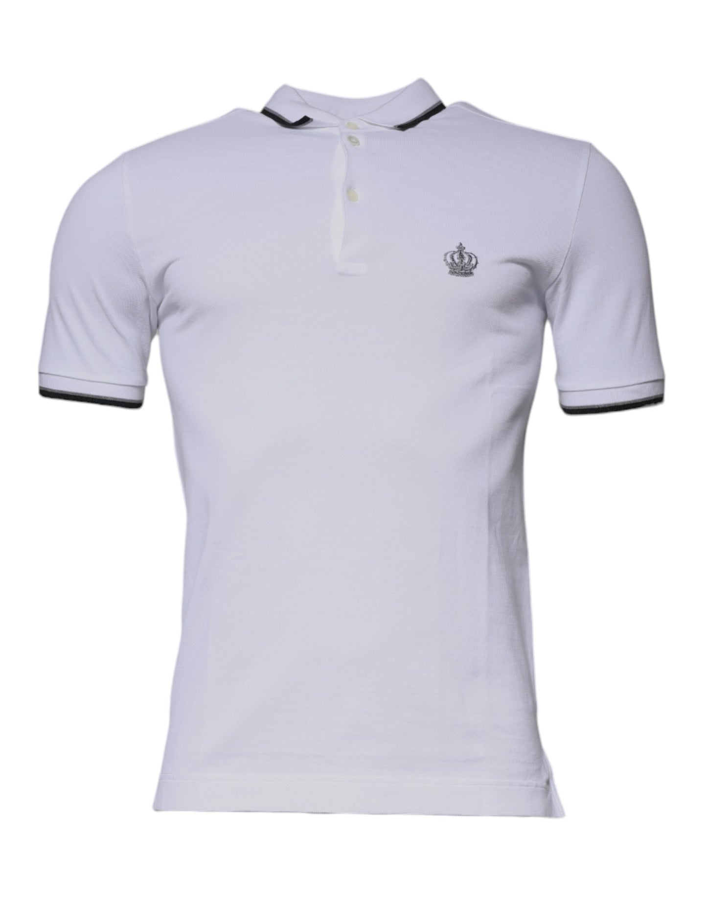 Dolce & Gabbana Polo T-shirt con colletto a corona in cotone bianco