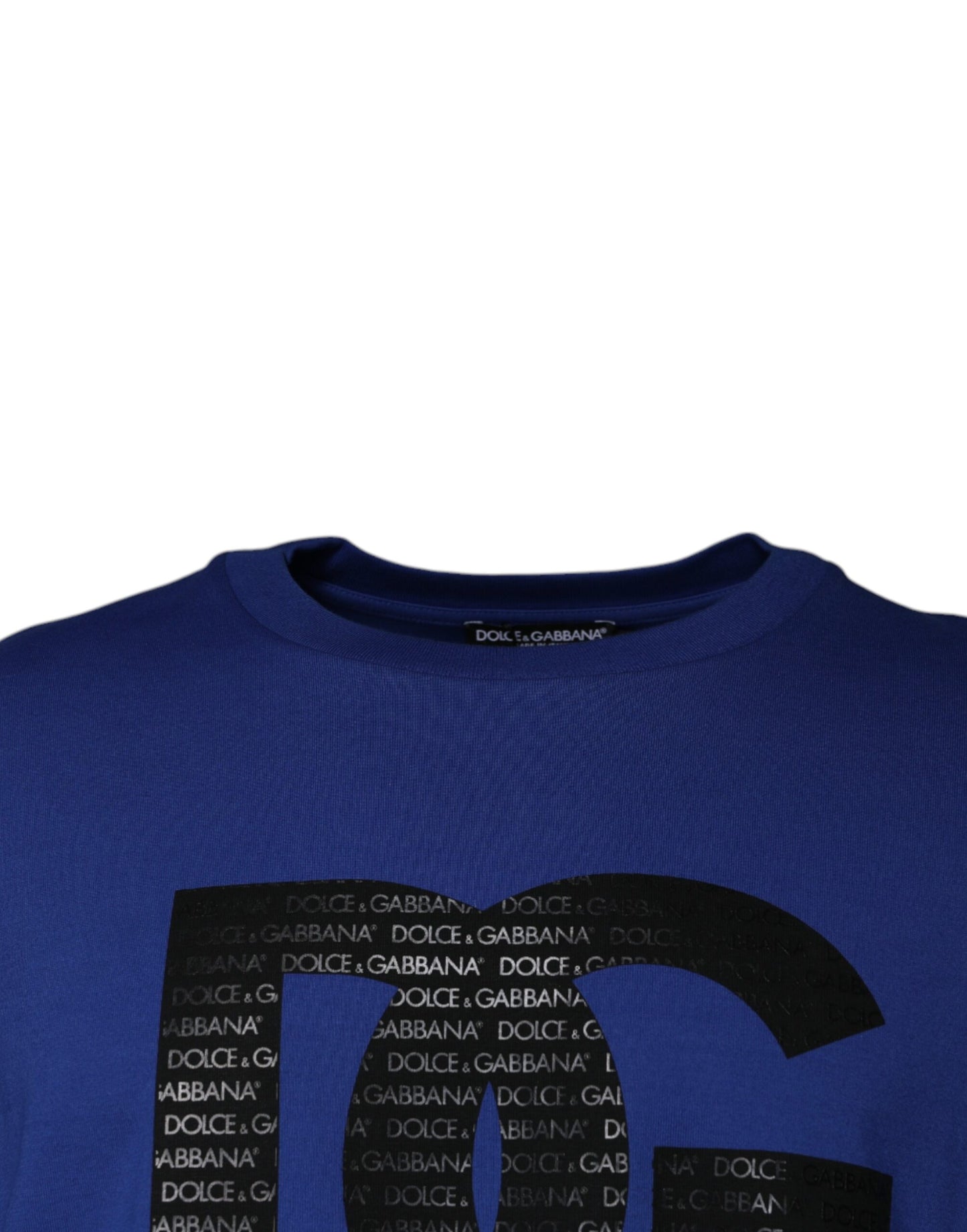 Dolce & Gabbana T-shirt girocollo da uomo in cotone con stampa logo blu