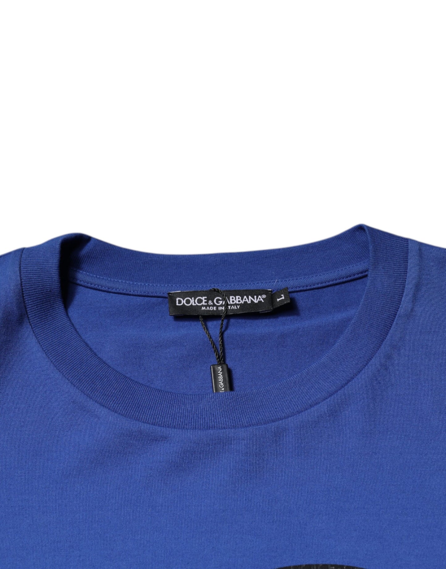 Dolce & Gabbana T-shirt girocollo da uomo in cotone con stampa logo blu