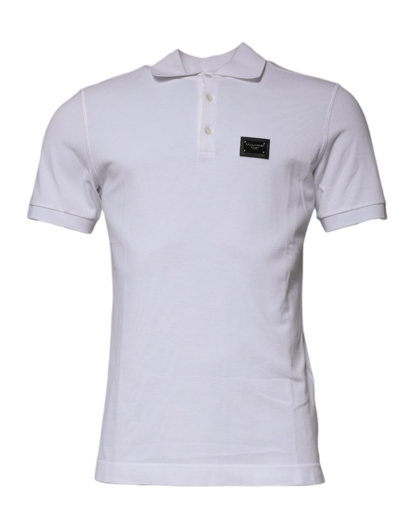 Dolce & Gabbana Polo con colletto e placca logo in cotone bianco