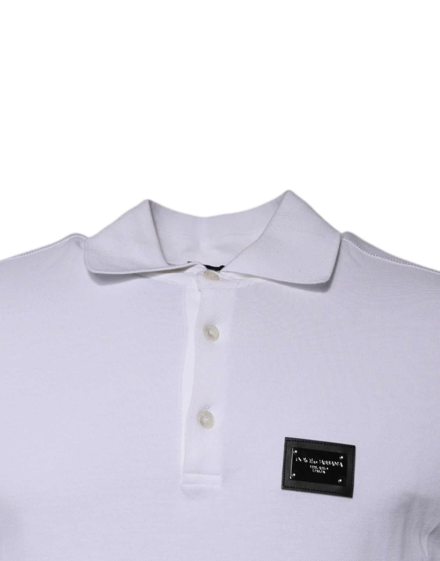 Dolce & Gabbana Polo con colletto e placca logo in cotone bianco