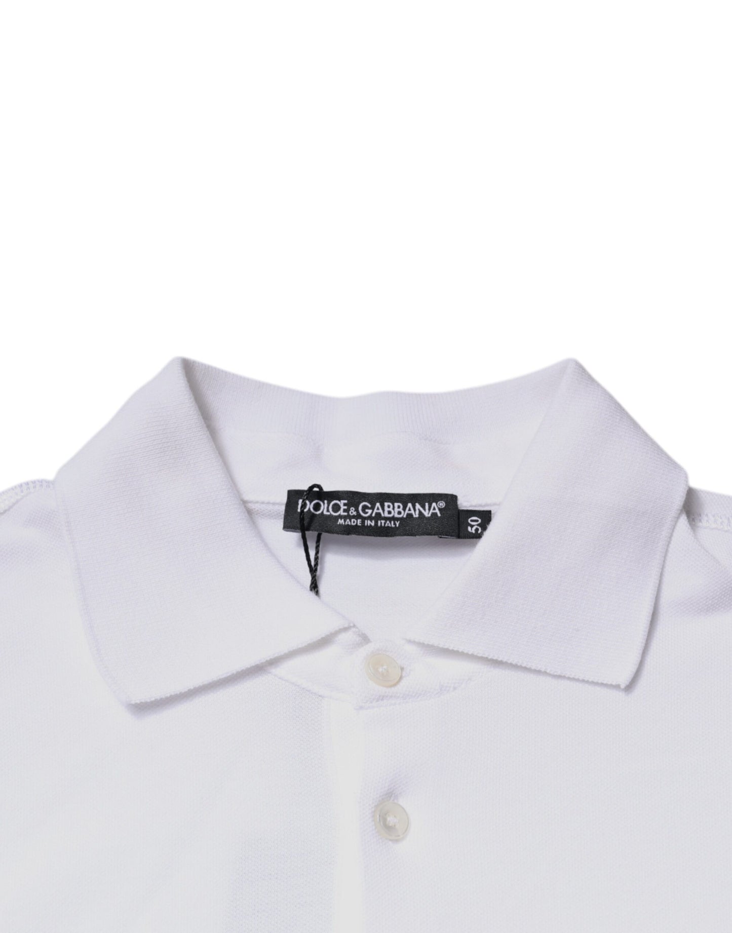 Dolce & Gabbana Polo con colletto e placca logo in cotone bianco