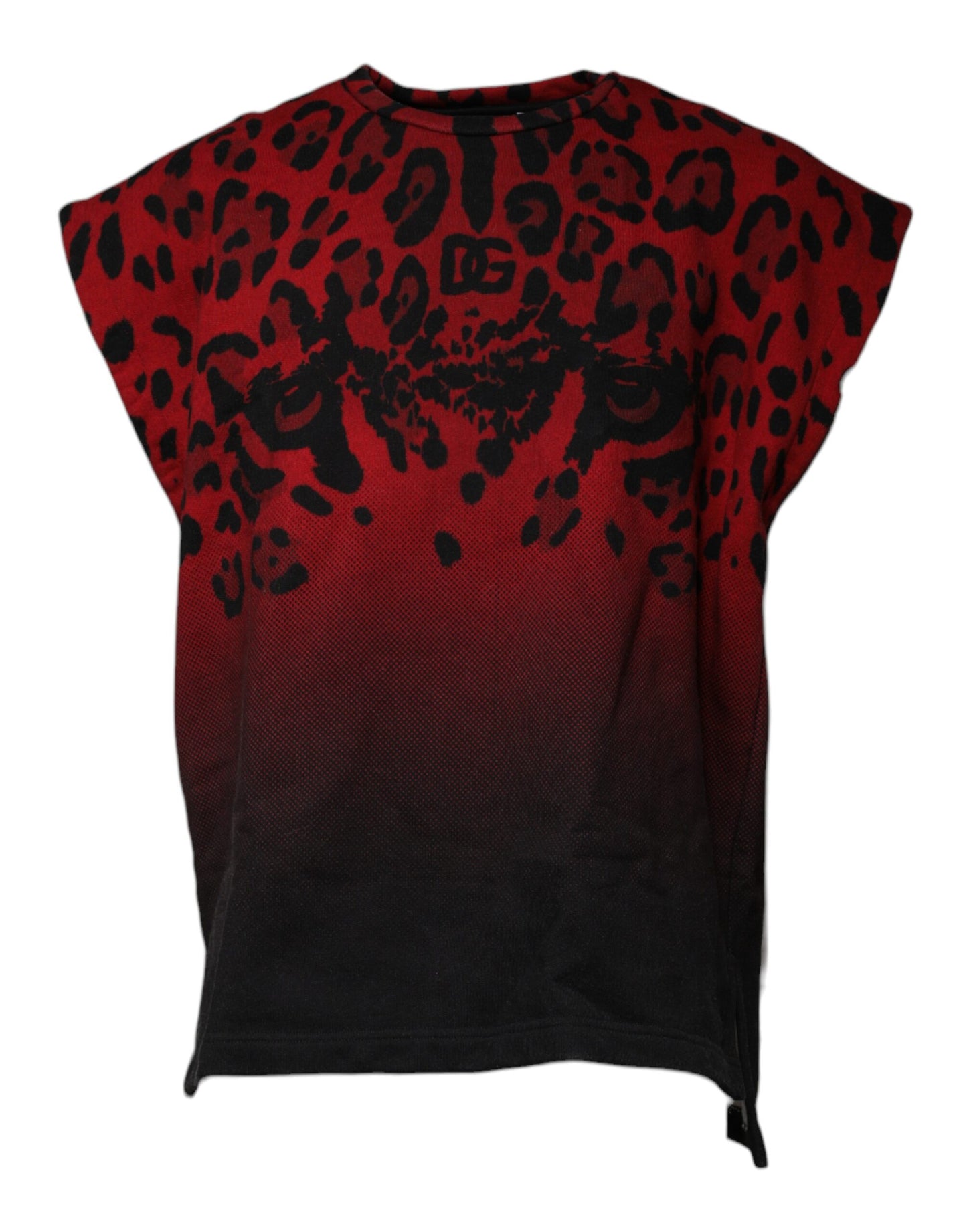 Dolce & Gabbana T-shirt senza maniche in cotone con stampa leopardata rossa