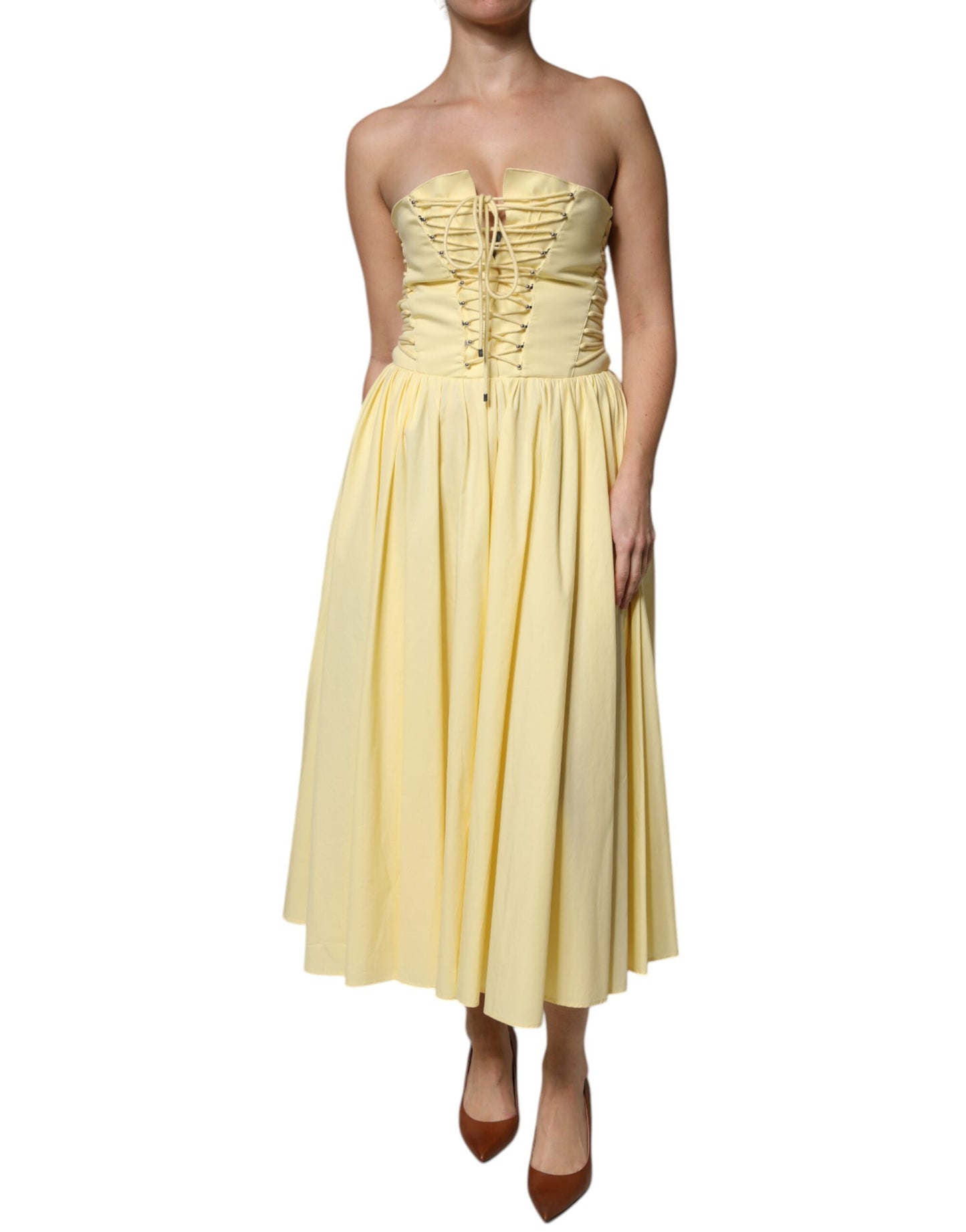 Abito midi con corsetto in cotone giallo Philosophy