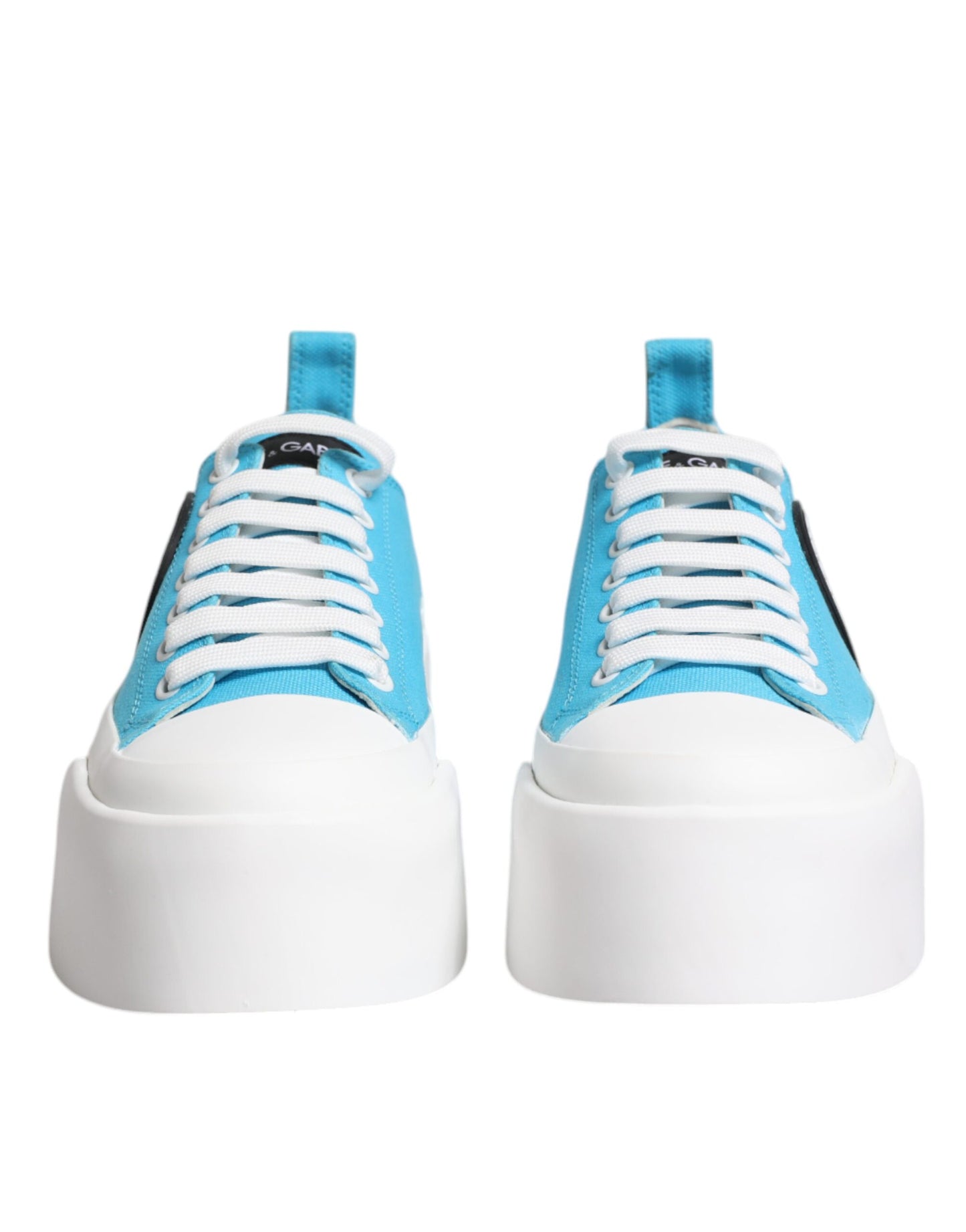 Dolce & Gabbana Blu Bianco Canvas Logo Low Top Sneakers Scarpe