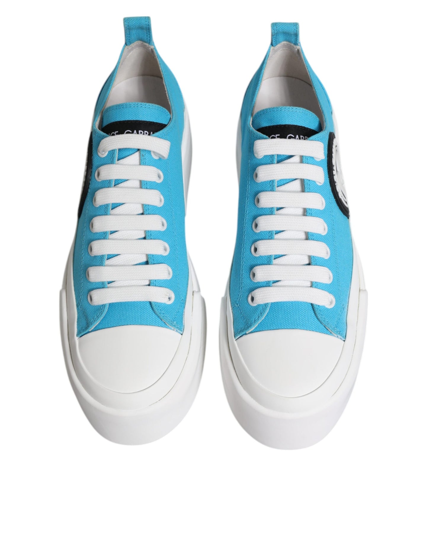 Dolce & Gabbana Blu Bianco Canvas Logo Low Top Sneakers Scarpe