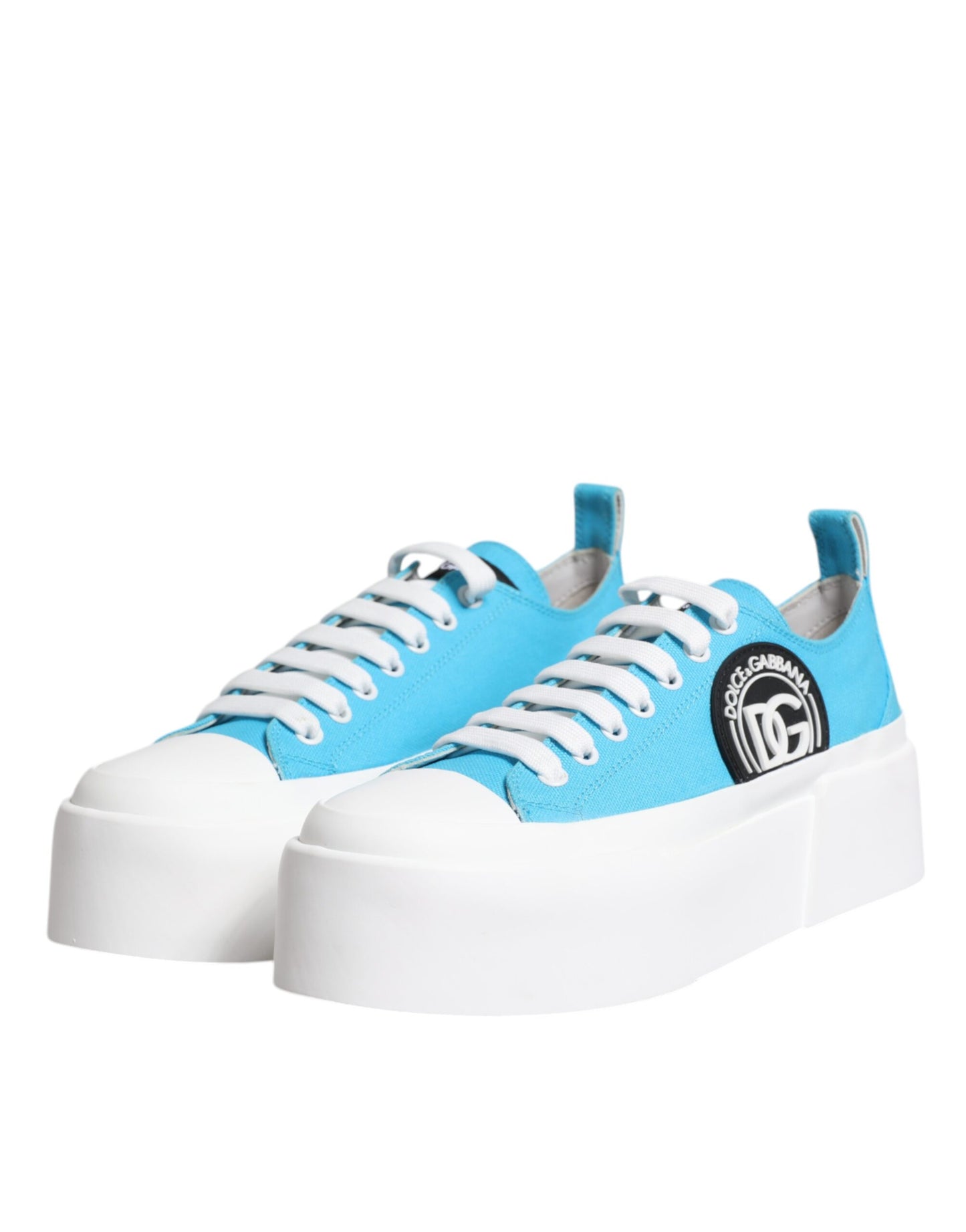 Dolce & Gabbana Blu Bianco Canvas Logo Low Top Sneakers Scarpe
