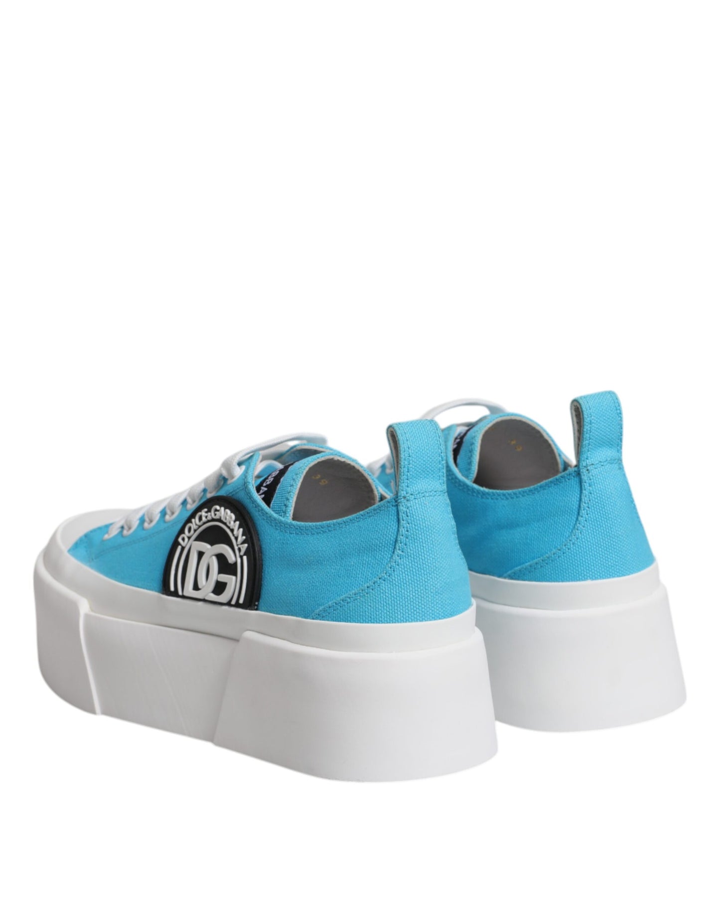 Dolce & Gabbana Blu Bianco Canvas Logo Low Top Sneakers Scarpe