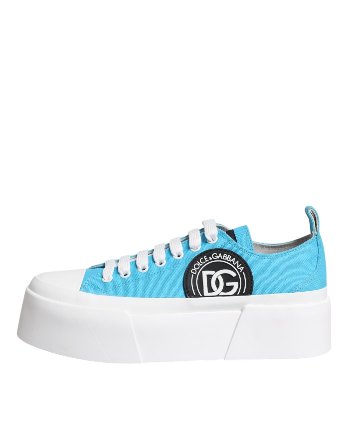 Dolce & Gabbana Blu Bianco Canvas Logo Low Top Sneakers Scarpe