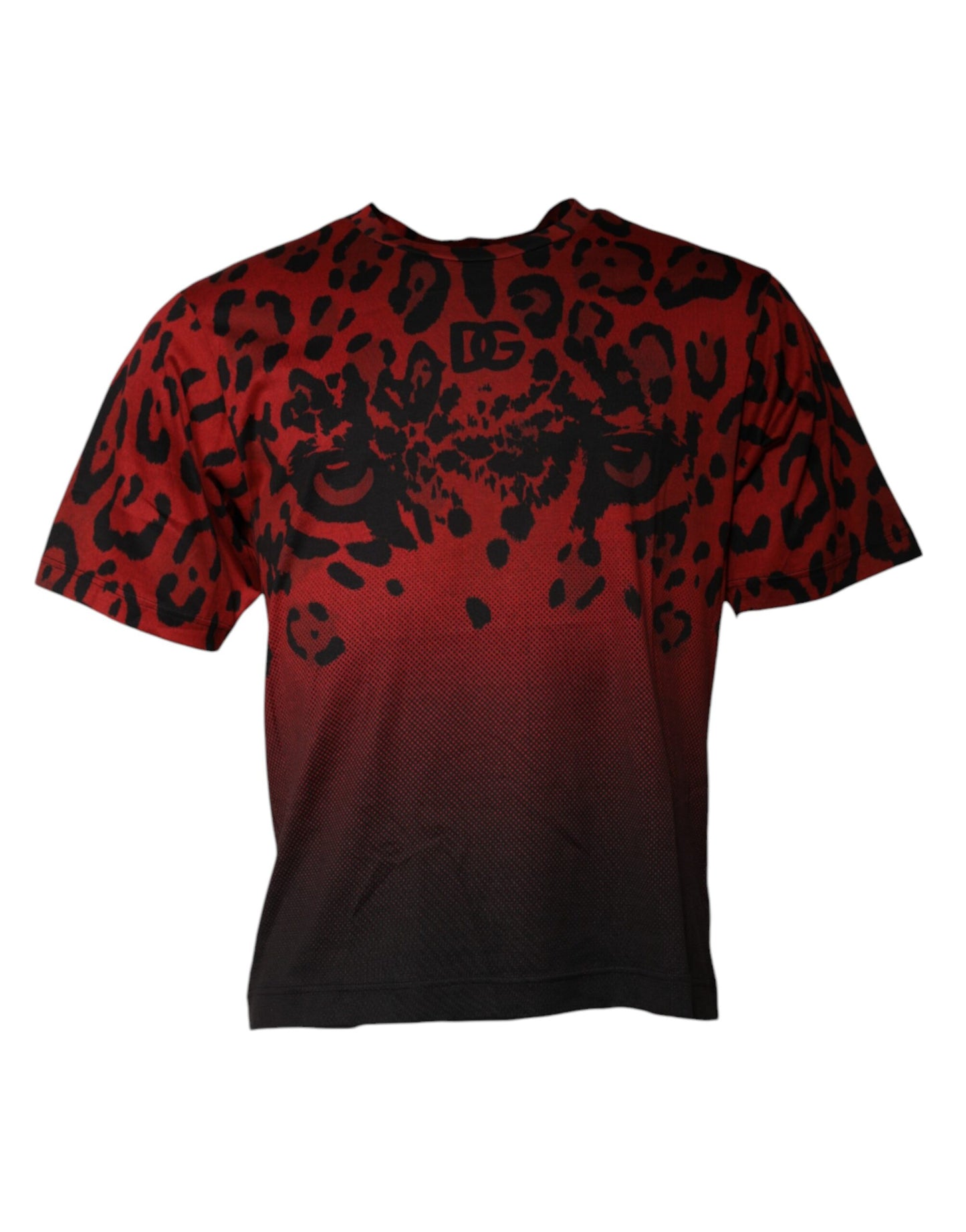 T-shirt a maniche corte in cotone leopardato rosso di Dolce & Gabbana