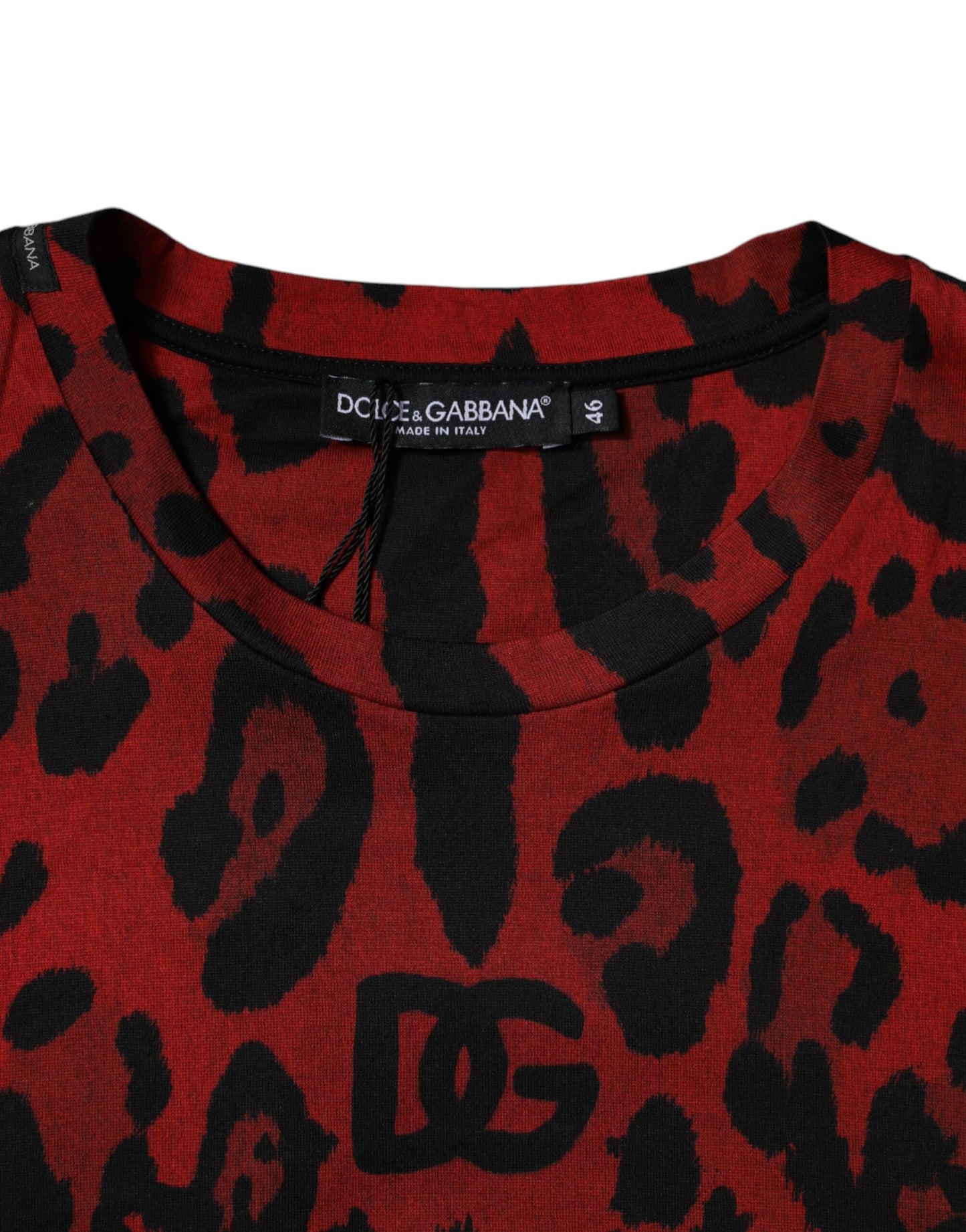 T-shirt a maniche corte in cotone leopardato rosso di Dolce & Gabbana