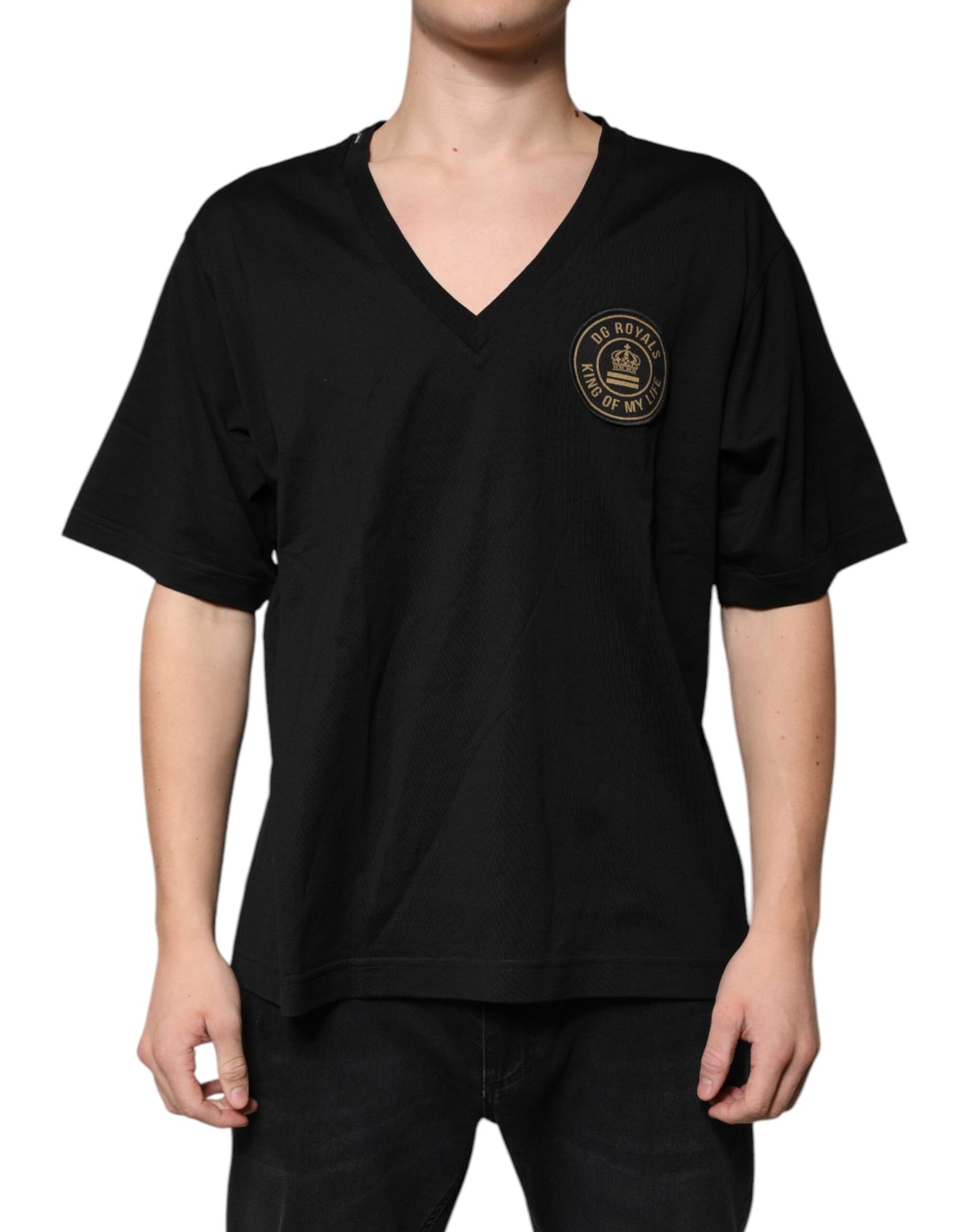 Dolce & Gabbana T-shirt a maniche corte con scollo a V e logo in cotone nero