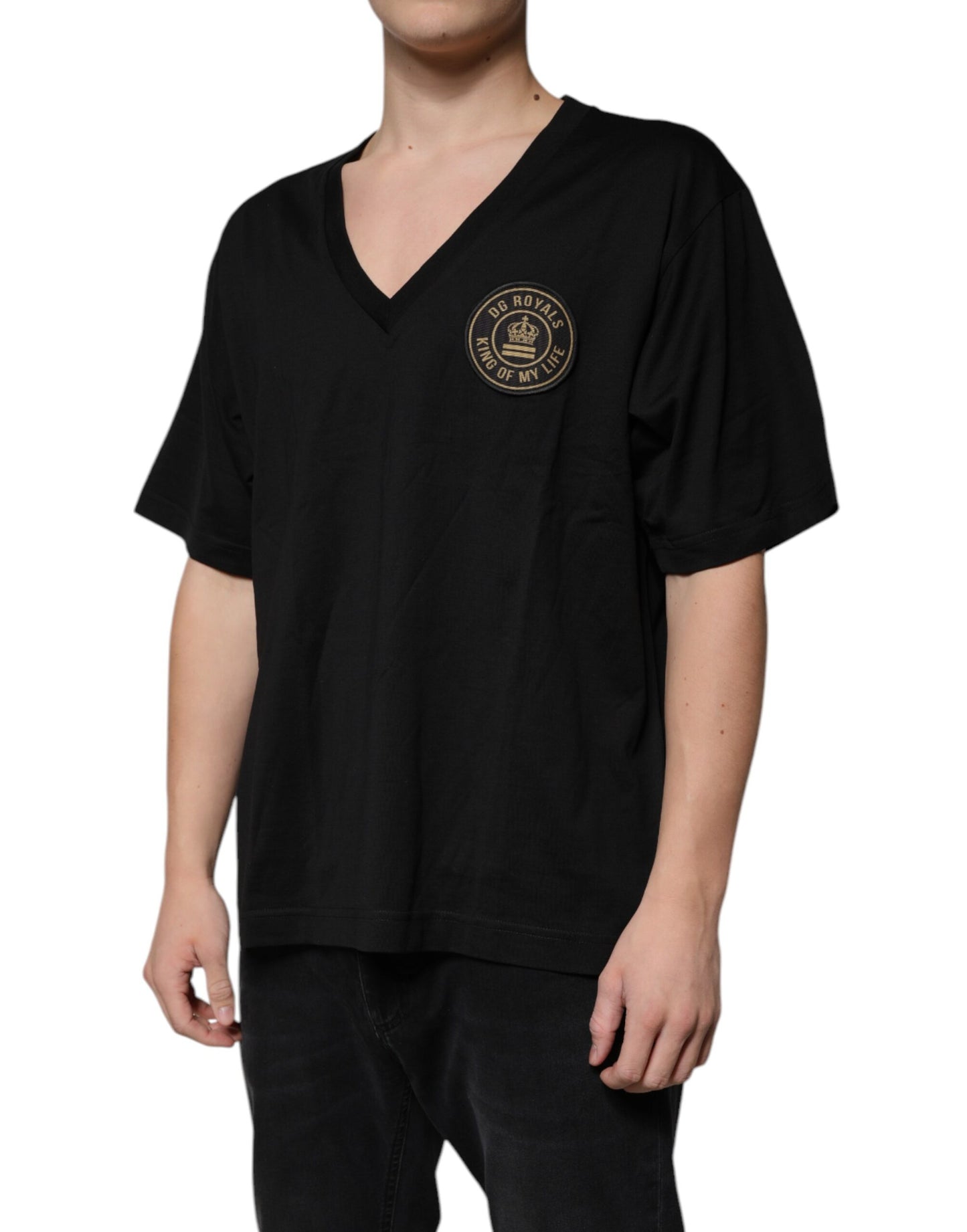 Dolce & Gabbana T-shirt a maniche corte con scollo a V e logo in cotone nero
