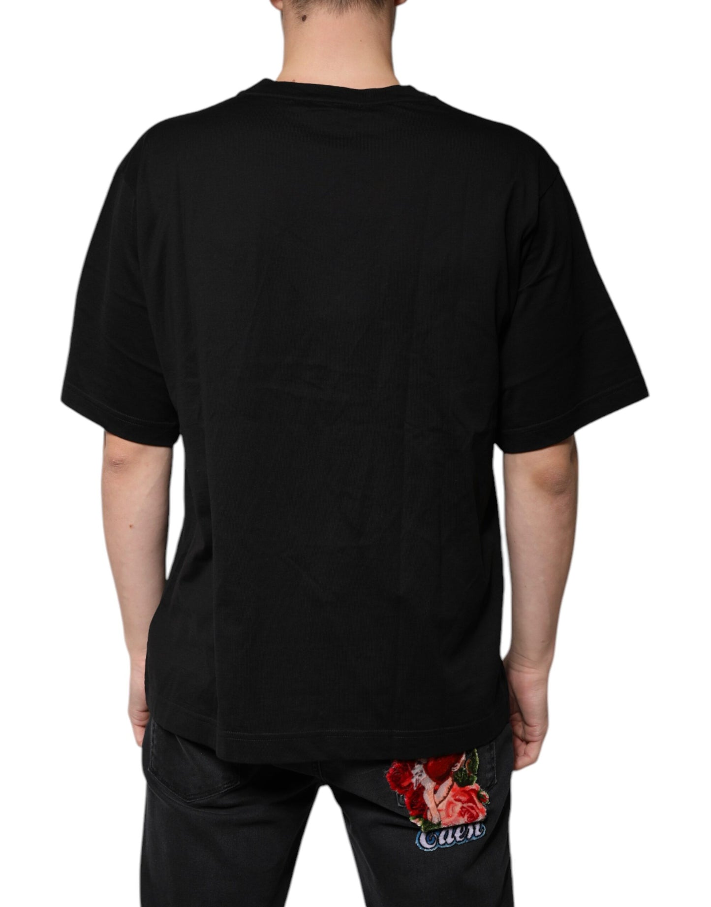 Dolce & Gabbana T-shirt a maniche corte con scollo a V e logo in cotone nero