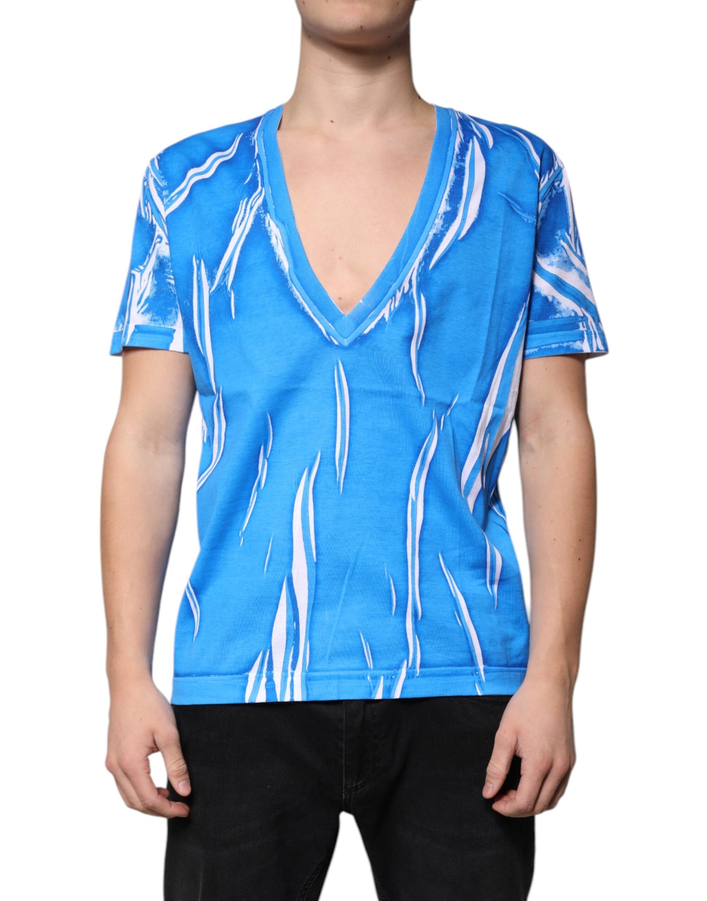 Dolce & Gabbana T-shirt a maniche corte con scollo a V in cotone blu