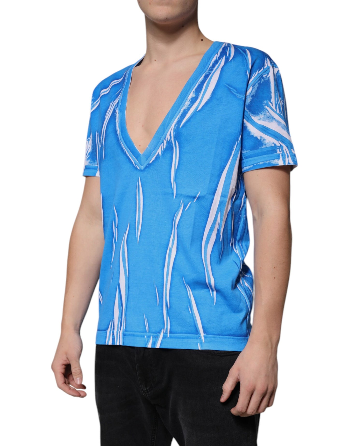 Dolce & Gabbana T-shirt a maniche corte con scollo a V in cotone blu