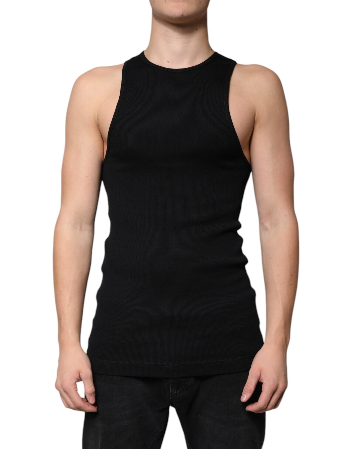 Dolce & Gabbana T-shirt girocollo senza maniche in cotone nero