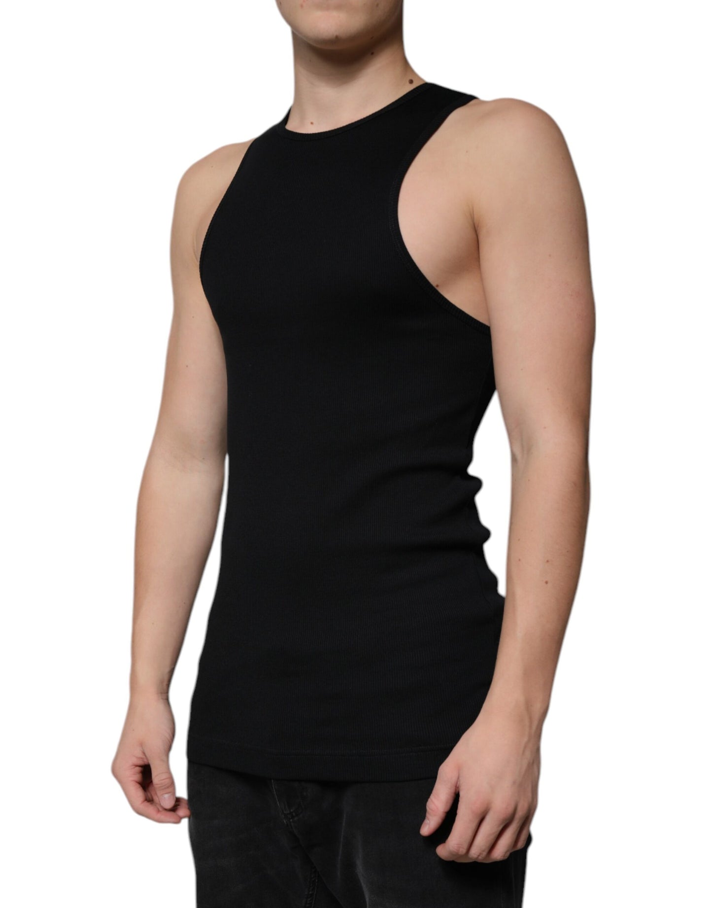 Dolce & Gabbana T-shirt girocollo senza maniche in cotone nero