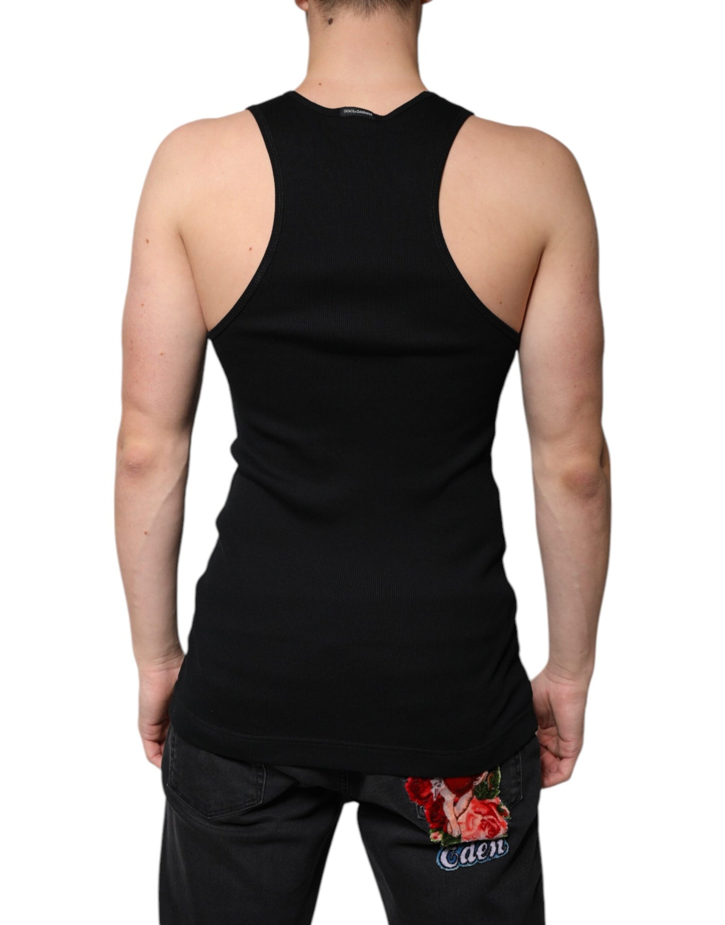 Dolce & Gabbana T-shirt girocollo senza maniche in cotone nero