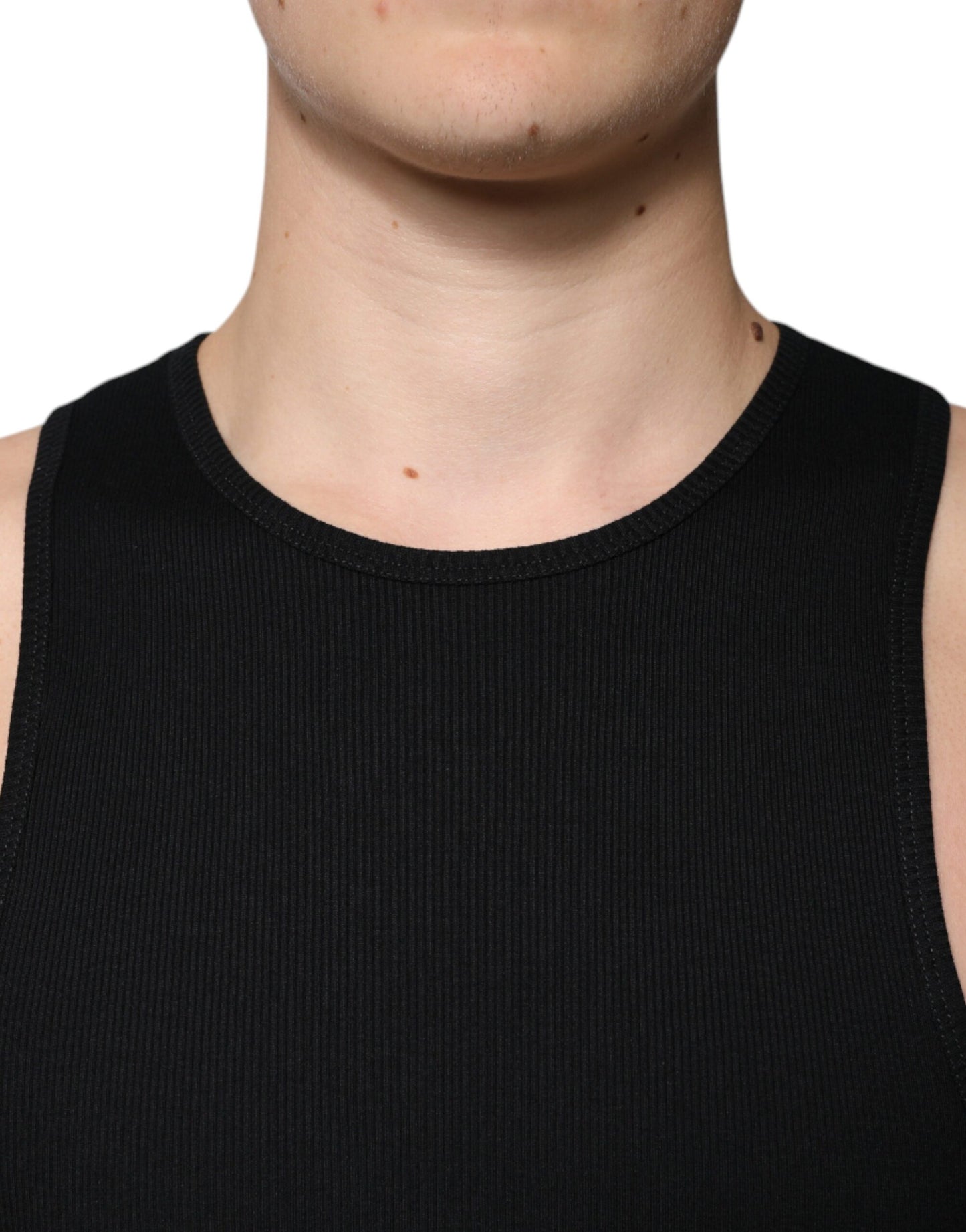 Dolce & Gabbana T-shirt girocollo senza maniche in cotone nero