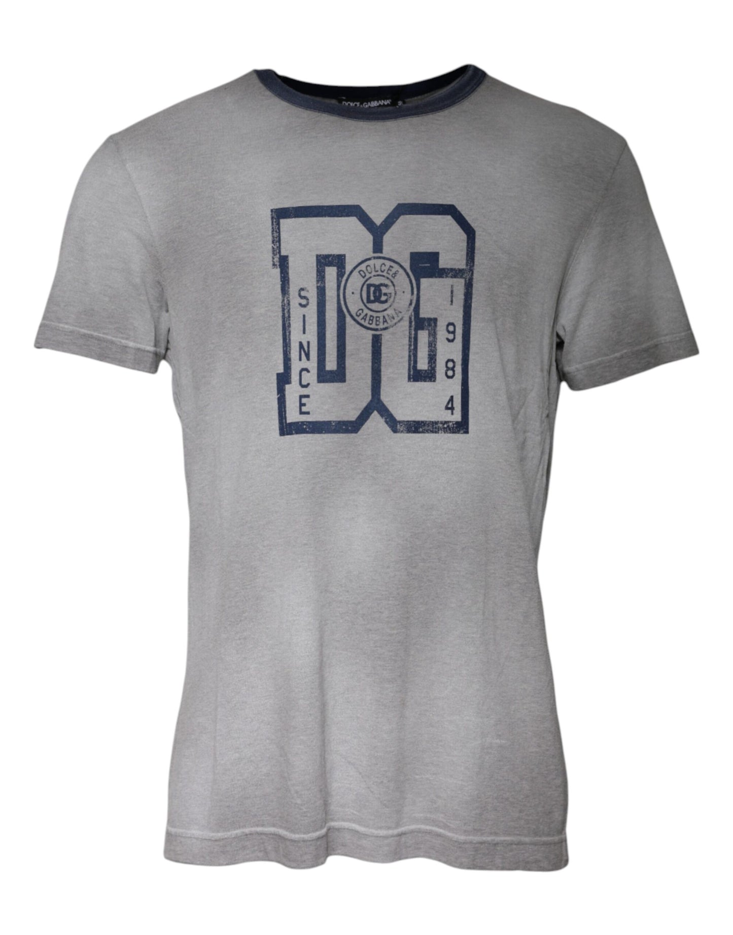 Dolce & Gabbana T-shirt girocollo in cotone con stampa logo grigio