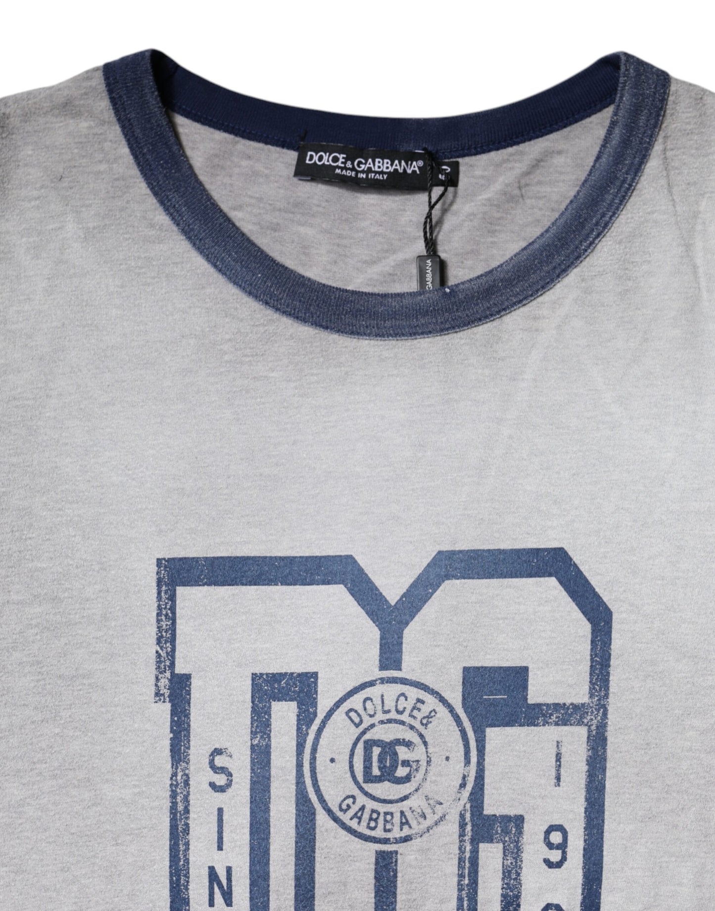 Dolce & Gabbana T-shirt girocollo in cotone con stampa logo grigio